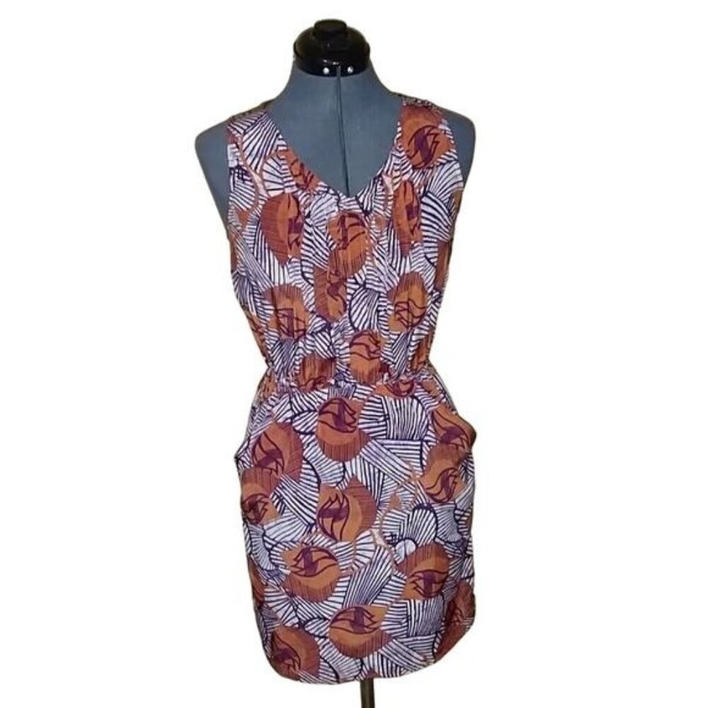 Pinky abstract art deco Orange and purple patterned pencil dress size small
